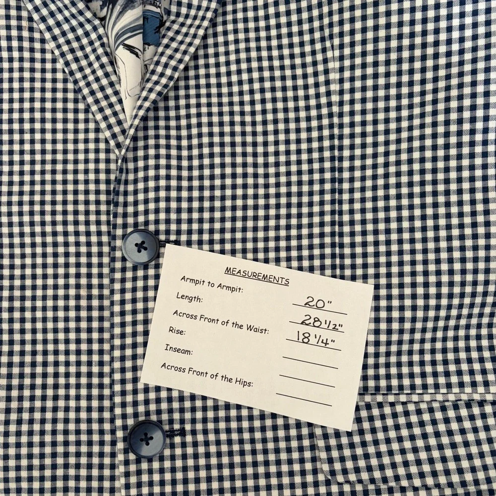 NEW! PAISLEY & GRAY Gingham Peak Two Button Blazer Blue White Nautical Lined 40R
